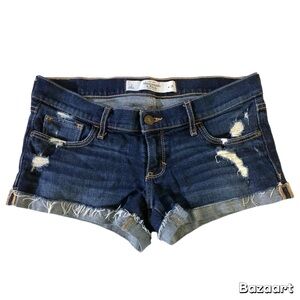 Abercrombie & Fitch || Dark Indigo Distressed Denim Cutoff Shorts